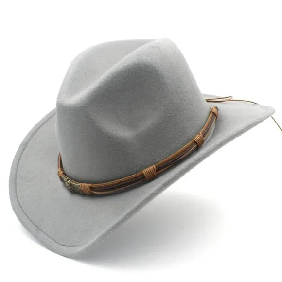 Gray Western Cowboy Cowgirl Hat, Skull Ace Band, Felt Wide Brim Men Women Rodeo - Picture 3 of 3